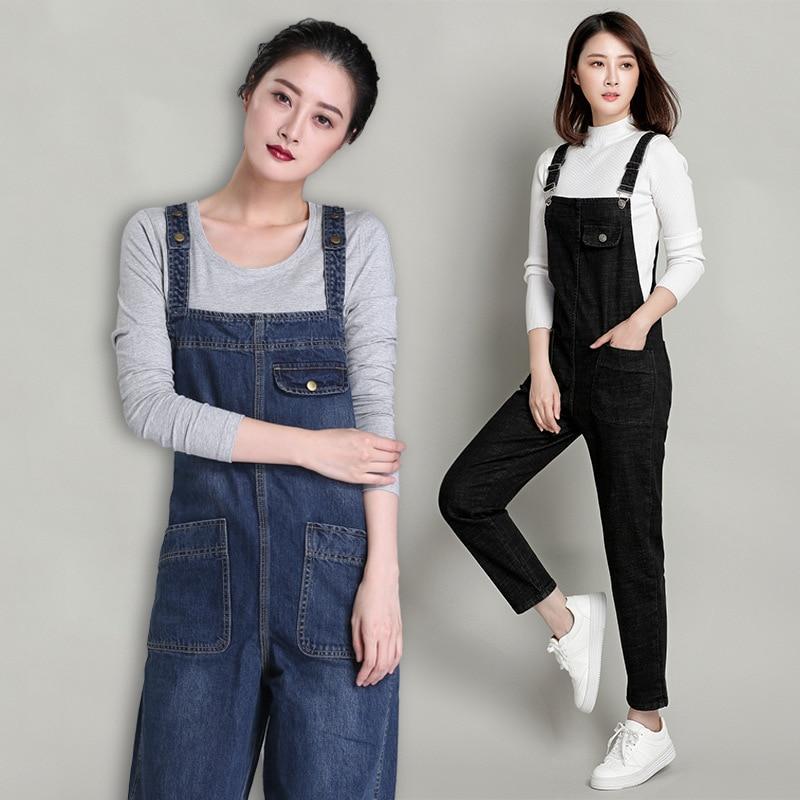 Loose Pocket Jeans Women Autumn Bib Pants Overalls Shoulder Jumpsuit-Denim Jumpsuit-Arimonz-Arimonz