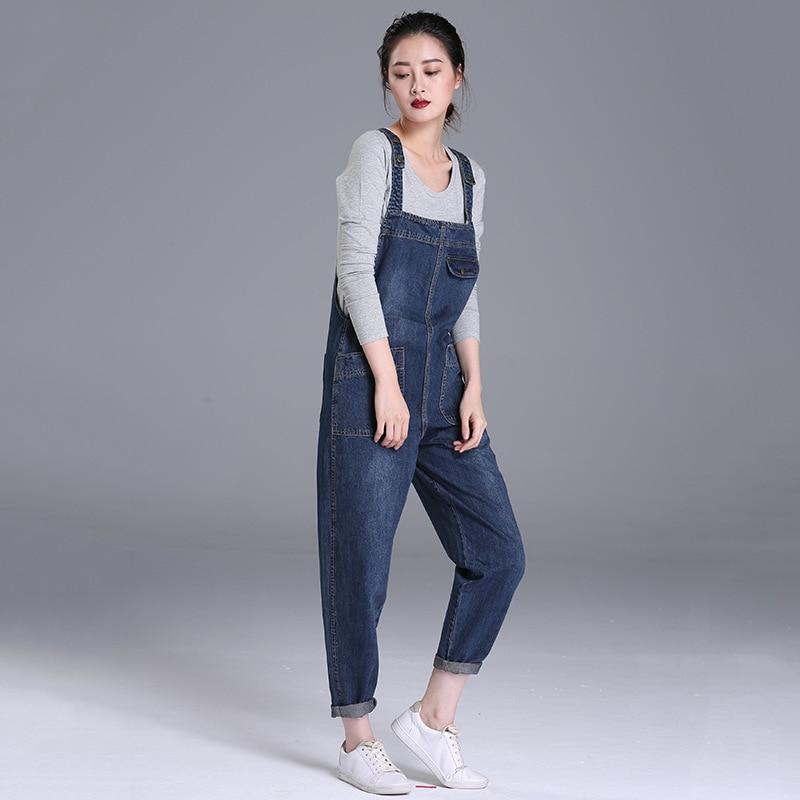 Loose Pocket Jeans Women Autumn Bib Pants Overalls Shoulder Jumpsuit-Denim Jumpsuit-Arimonz-Arimonz