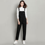 Loose Pocket Jeans Women Autumn Bib Pants Overalls Shoulder Jumpsuit-Denim Jumpsuit-Arimonz-Black-S-Arimonz