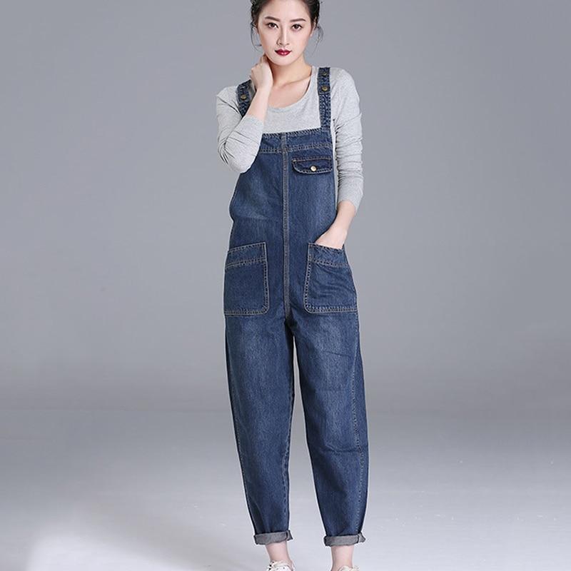 Loose Pocket Jeans Women Autumn Bib Pants Overalls Shoulder Jumpsuit-Denim Jumpsuit-Arimonz-Arimonz
