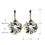 Lotus Flower Earrings Hollow Created Pearl Black Gold Color Earrings-Drop Earrings-Arimonz-Arimonz
