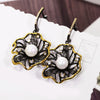 Lotus Flower Earrings Hollow Created Pearl Black Gold Color Earrings-Drop Earrings-Arimonz-Arimonz