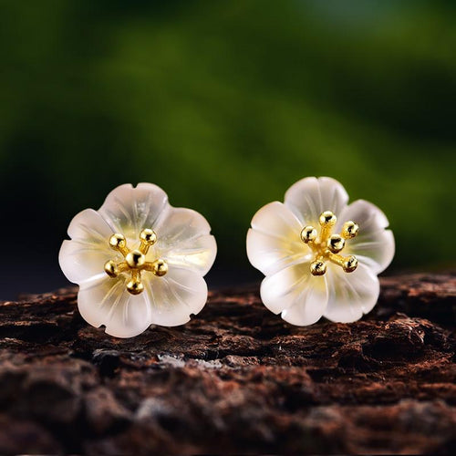 Lotus Flower in the Rain Stud Earrings for Women Fine Jewelry-Earrings-Arimonz-Arimonz