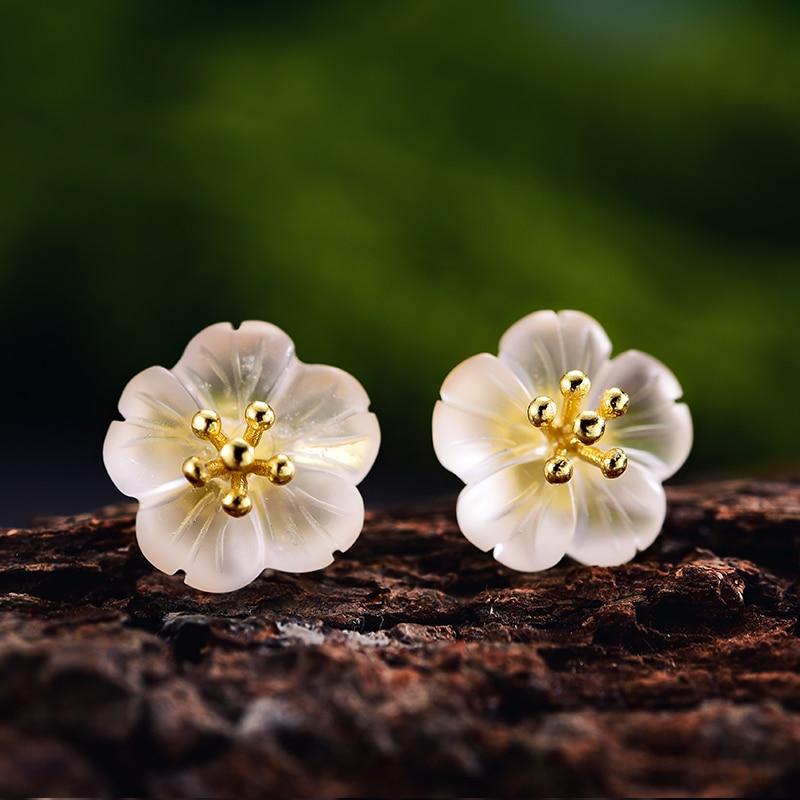 Lotus Flower in the Rain Stud Earrings for Women Fine Jewelry-Earrings-Arimonz-Arimonz