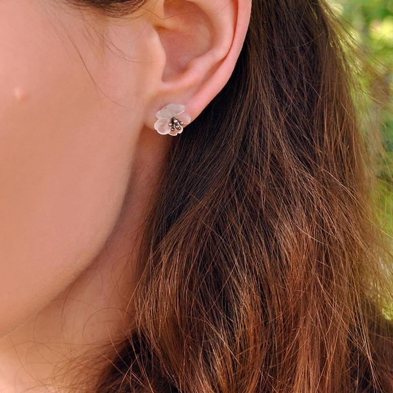 Lotus Flower in the Rain Stud Earrings for Women Fine Jewelry-Earrings-Arimonz-Arimonz