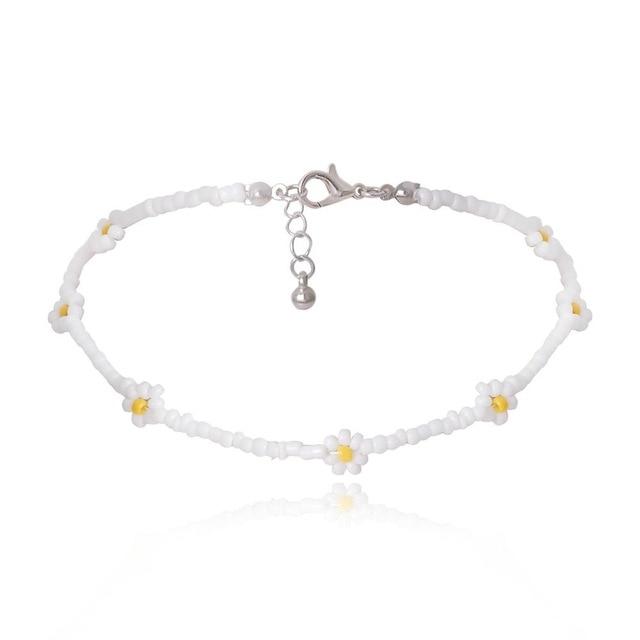 Lovely Daisy Flowers Colorful Beaded Charm Statement Choker Necklace for Women Vacation Jewelry-Necklaces-Arimonz-White-Arimonz