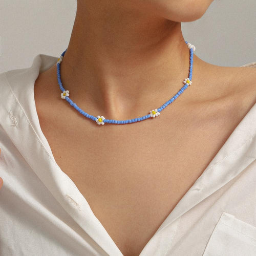 Lovely Daisy Flowers Colorful Beaded Charm Statement Choker Necklace for Women Vacation Jewelry-Necklaces-Arimonz-Arimonz