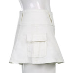 Low Waist Black Micro Skirts Streetwear Pockets Patchwork A-line Skirt-Denim Skirts-Arimonz-Arimonz