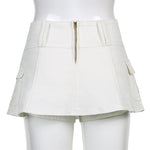 Low Waist Black Micro Skirts Streetwear Pockets Patchwork A-line Skirt-Denim Skirts-Arimonz-Arimonz