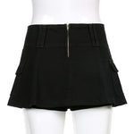 Low Waist Black Micro Skirts Streetwear Pockets Patchwork A-line Skirt-Denim Skirts-Arimonz-Arimonz