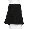 Low Waist Black Micro Skirts Streetwear Pockets Patchwork A-line Skirt-Denim Skirts-Arimonz-Arimonz