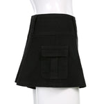 Low Waist Black Micro Skirts Streetwear Pockets Patchwork A-line Skirt-Denim Skirts-Arimonz-Arimonz
