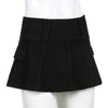 Low Waist Black Micro Skirts Streetwear Pockets Patchwork A-line Skirt-Denim Skirts-Arimonz-Arimonz