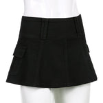 Low Waist Black Micro Skirts Streetwear Pockets Patchwork A-line Skirt-Denim Skirts-Arimonz-Arimonz