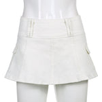 Low Waist Black Micro Skirts Streetwear Pockets Patchwork A-line Skirt-Denim Skirts-Arimonz-white-S-Arimonz