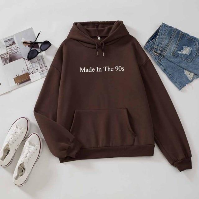 Made In The 90s Letter Print Cool Oversized Women Hoodies Sweatshirt-Pullovers-Arimonz-Brown-M-Arimonz