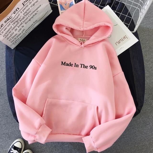 Made In The 90s Letter Print Cool Oversized Women Hoodies Sweatshirt-Pullovers-Arimonz-Pink-M-Arimonz