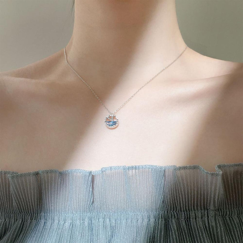 Mermaid Tail Round Pendant Necklace for Women Fashion Jewelry-Earrings-Arimonz-Arimonz