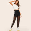 Mesh Overlay Striped Sheer Sweatpants-Pants-Arimonz-Arimonz