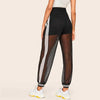 Mesh Overlay Striped Sheer Sweatpants-Pants-Arimonz-Arimonz