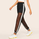 Mesh Overlay Striped Sheer Sweatpants-Pants-Arimonz-Arimonz