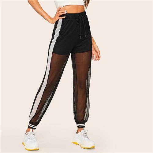 Mesh Overlay Striped Sheer Sweatpants-Pants-Arimonz-XS-Arimonz