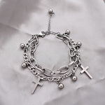 Metal Cross Pendant Charm Bracelet for Women Layering Linked Chain-Braceletes-Arimonz-Arimonz