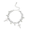 Metal Cross Pendant Charm Bracelet for Women Layering Linked Chain-Braceletes-Arimonz-Arimonz