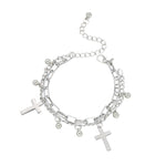 Metal Cross Pendant Charm Bracelet for Women Layering Linked Chain-Braceletes-Arimonz-Arimonz