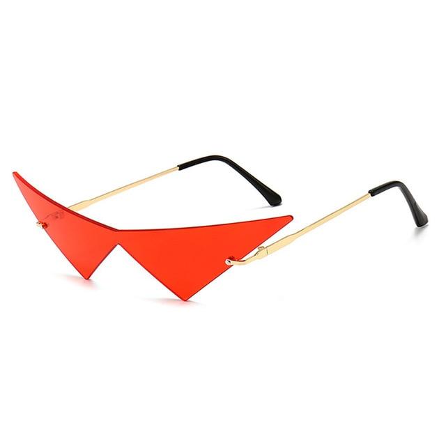 Metal Frame Oversized Triangle Women Sunglasses Vintage Rimless Cat Eye Sunglasses In 6 Colors-Sunglasses-Arimonz-Golden red-Arimonz