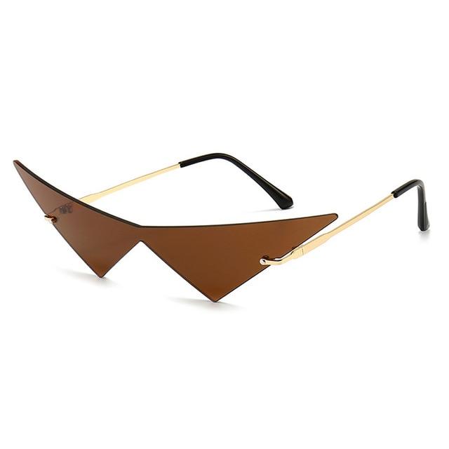 Metal Frame Oversized Triangle Women Sunglasses Vintage Rimless Cat Eye Sunglasses In 6 Colors-Sunglasses-Arimonz-Golden tea-Arimonz