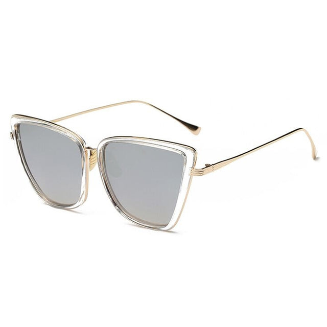 Metal Retro Oversized Sunglasses Women Cat Eye Sun Glasses-Sunglasses-Arimonz-TransSilver-Arimonz