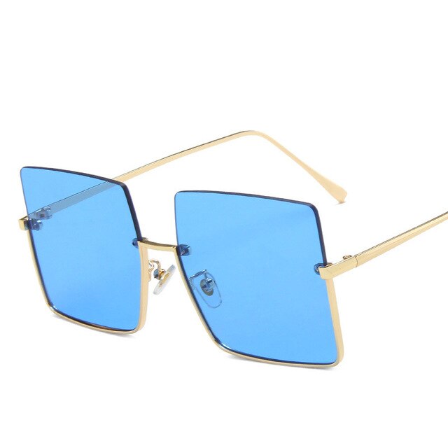 Metal Semi Rimless Sunglasses Women Retro Oversized Square Sun Glasses-Sunglasses-Arimonz-Gold Blue-Arimonz