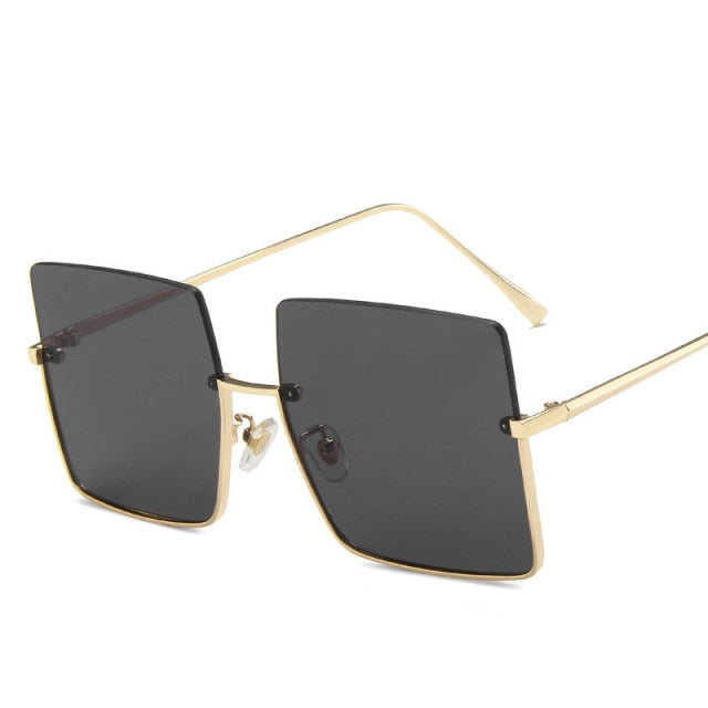 Metal Semi Rimless Sunglasses Women Retro Oversized Square Sun Glasses-Sunglasses-Arimonz-Gold Gray-Arimonz