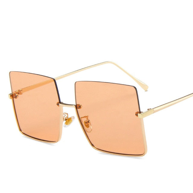 Metal Semi Rimless Sunglasses Women Retro Oversized Square Sun Glasses-Sunglasses-Arimonz-Gold Orange-Arimonz