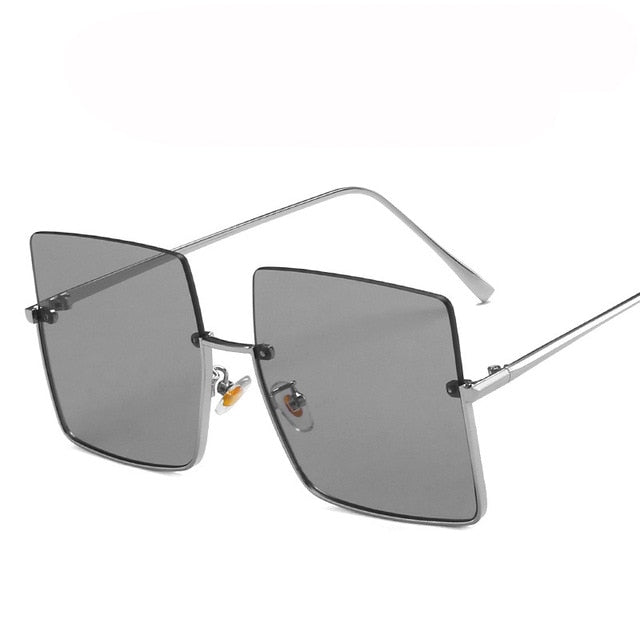 Metal Semi Rimless Sunglasses Women Retro Oversized Square Sun Glasses-Sunglasses-Arimonz-Silver Light Gray-Arimonz