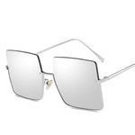 Metal Semi Rimless Sunglasses Women Retro Oversized Square Sun Glasses-Sunglasses-Arimonz-Silver White Silver-Arimonz