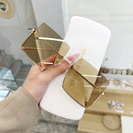 Metal Semi Rimless Sunglasses Women Retro Oversized Square Sun Glasses-Sunglasses-Arimonz-Arimonz