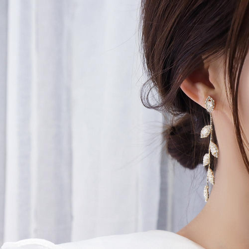 Micro Inlaid Cubic Zircon Leaves Earrings-Earrings-Arimonz-Arimonz