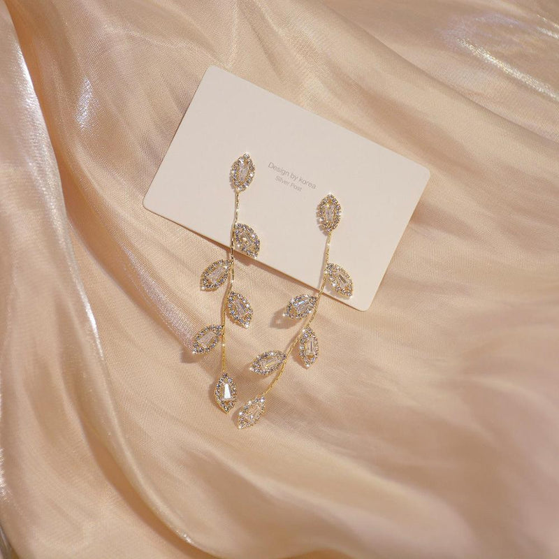 Micro Inlaid Cubic Zircon Leaves Earrings-Earrings-Arimonz-Arimonz