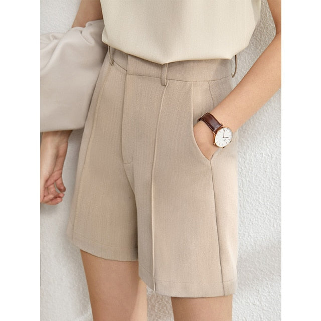 Minimalism Spring Suit Female Office Lady Blazer High Waist Officewear-Wear To Work Sets-Arimonz-Khaki shorts-M-Arimonz