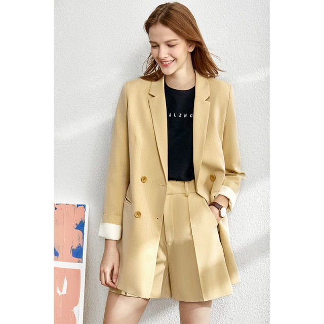 Minimalism Spring Suit Female Office Lady Blazer High Waist Officewear-Wear To Work Sets-Arimonz-yellow coat-M-Arimonz