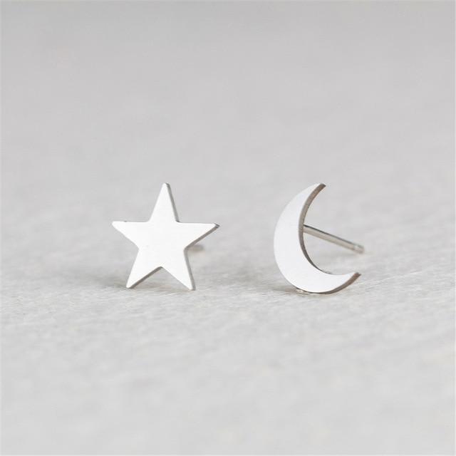Minimalist Stud Earrings-Earrings-Arimonz-Moon Star-Silver-Arimonz