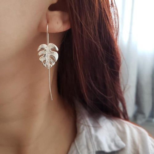 Monstera Leaves Drop Earrings for Women Creative Handmade Design Fine Earrings-Earrings-Arimonz-Arimonz