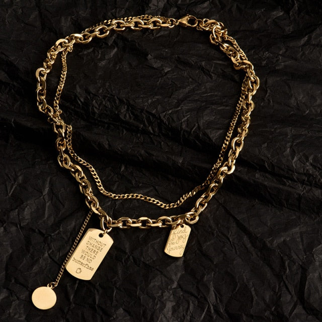 Multi Layer Chain Woman Rock Thick Chain Street Snap Necklace-Necklaces-Arimonz-Double chain gold-Arimonz