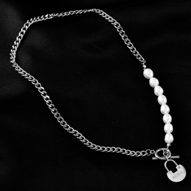 Multi Layer Chain Woman Rock Thick Chain Street Snap Necklace-Necklaces-Arimonz-lock silver-Arimonz