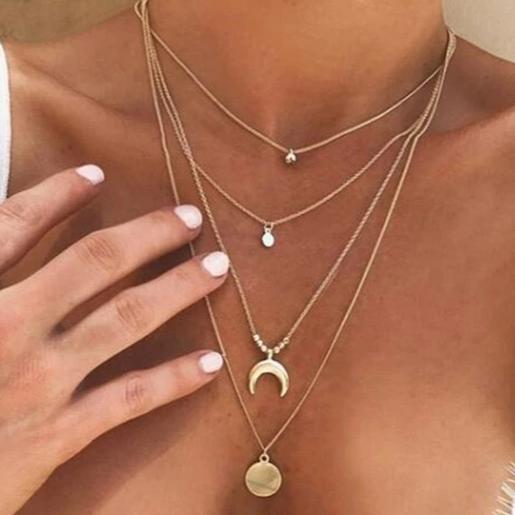 Multi Layer Crystal Moon Choker Necklace-Necklaces-Arimonz-10-Arimonz
