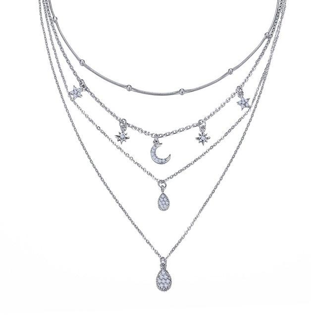 Multi Layer Crystal Moon Choker Necklace-Necklaces-Arimonz-24-Arimonz