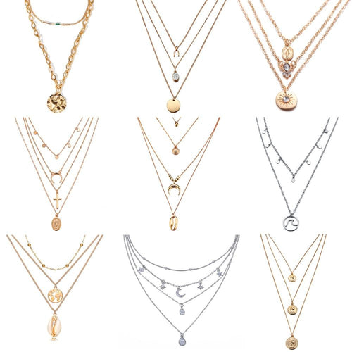 Multi Layer Crystal Moon Choker Necklace-Necklaces-Arimonz-Arimonz