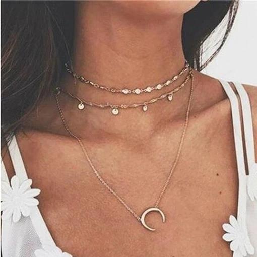 Multi Layer Crystal Moon Choker Necklace-Necklaces-Arimonz-9-Arimonz